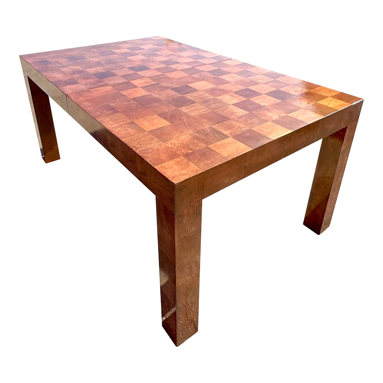 Vintage Boho Checkerboard Burl Wood Dining Table After Thayer Coggin - Detail view