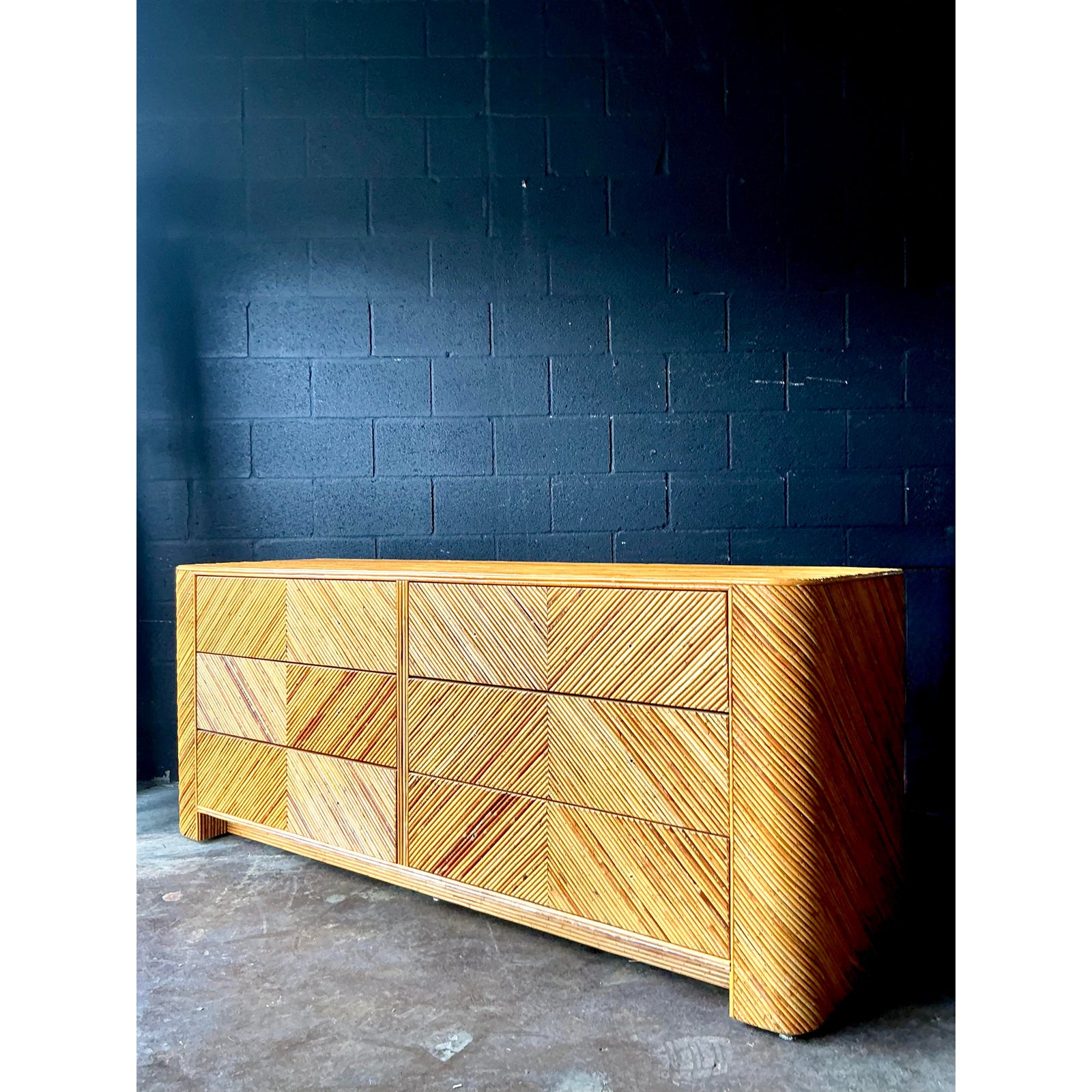 Vintage Boho Chevron Pencil Reed Dresser - Side view