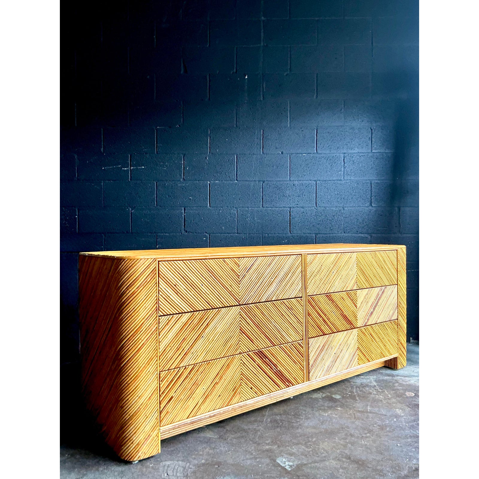 Vintage Boho Chevron Pencil Reed Dresser - Back view