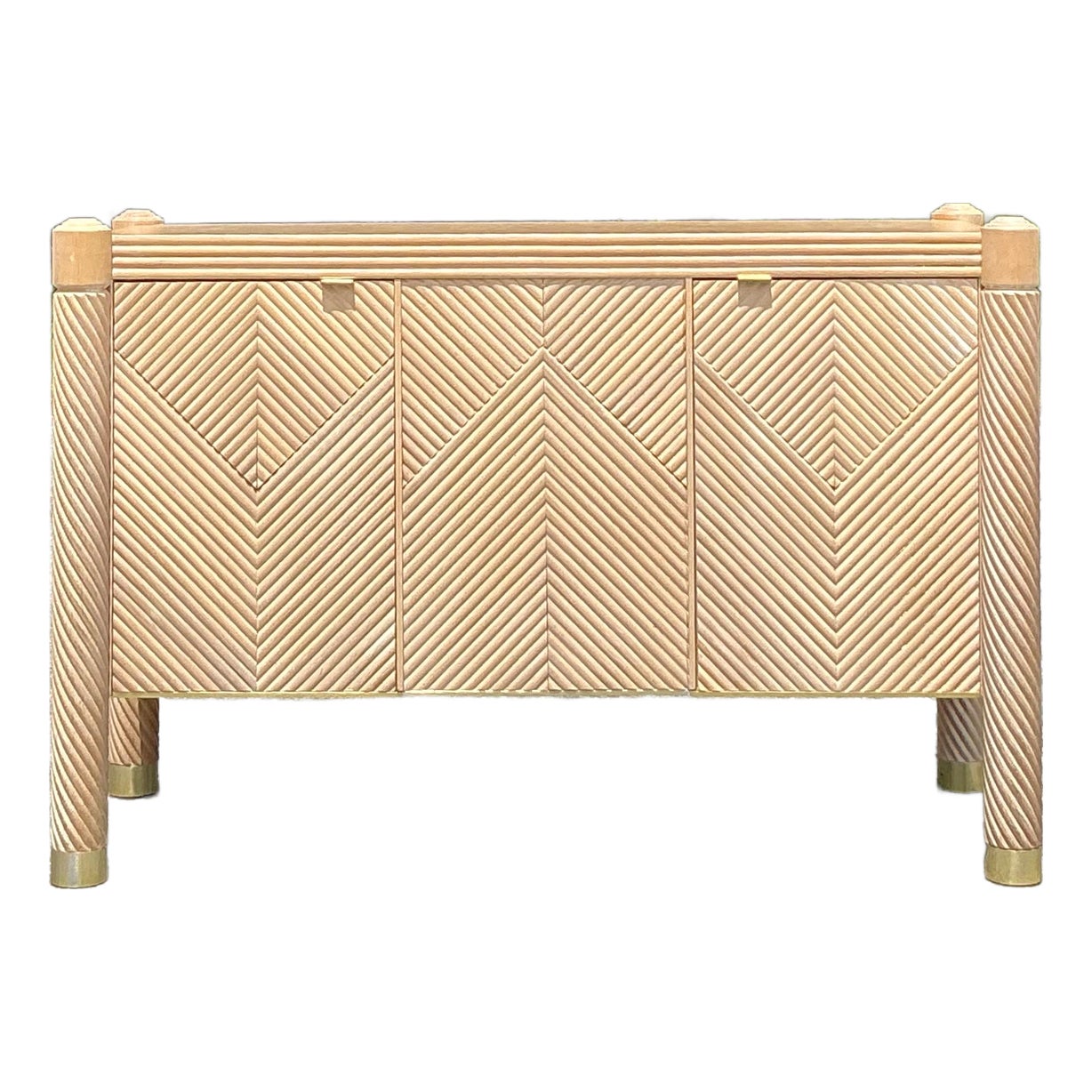 Vintage Boho Chevron Rattan Credenza - Detail view