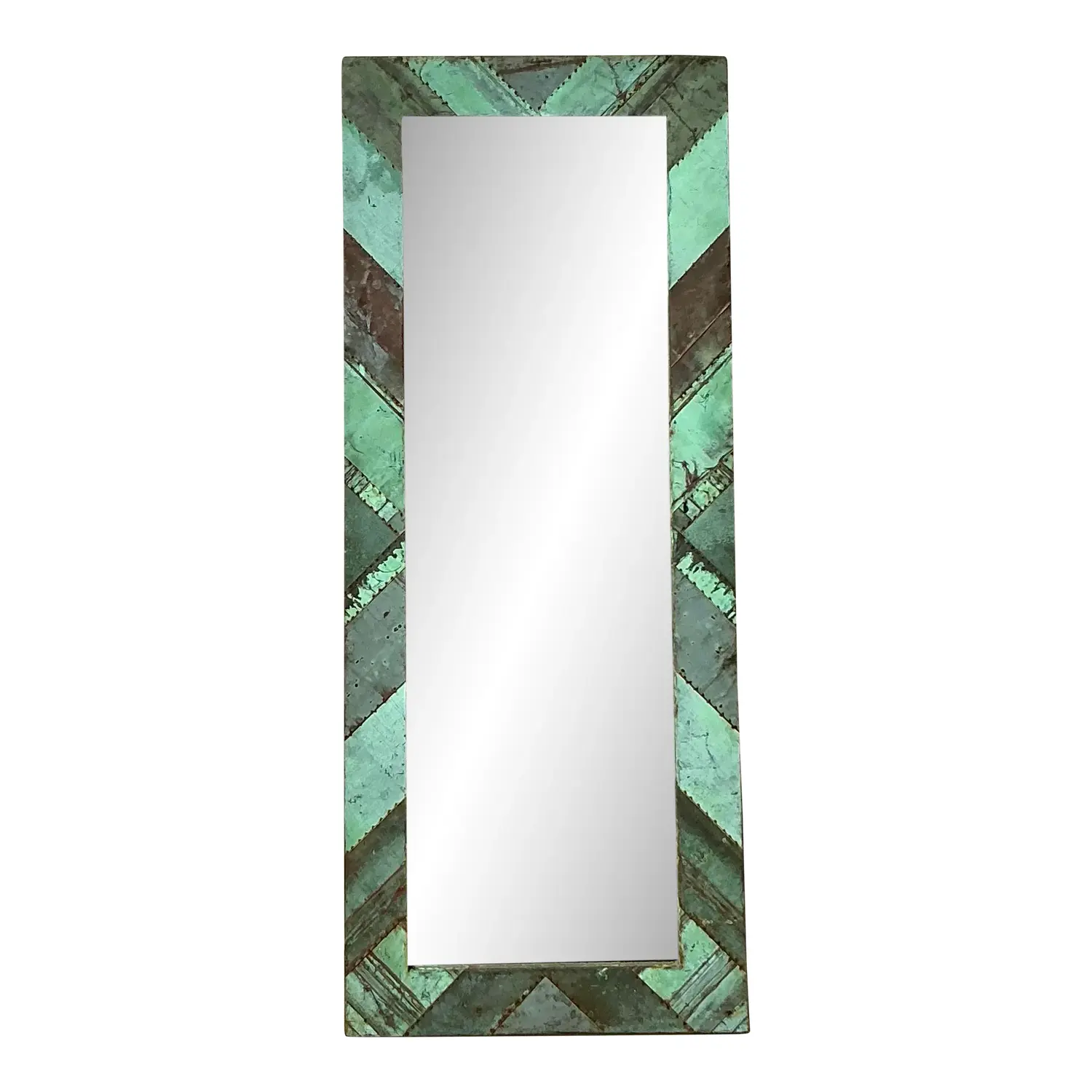 Vintage Boho Chevron Verdigris Copper Floor Mirror