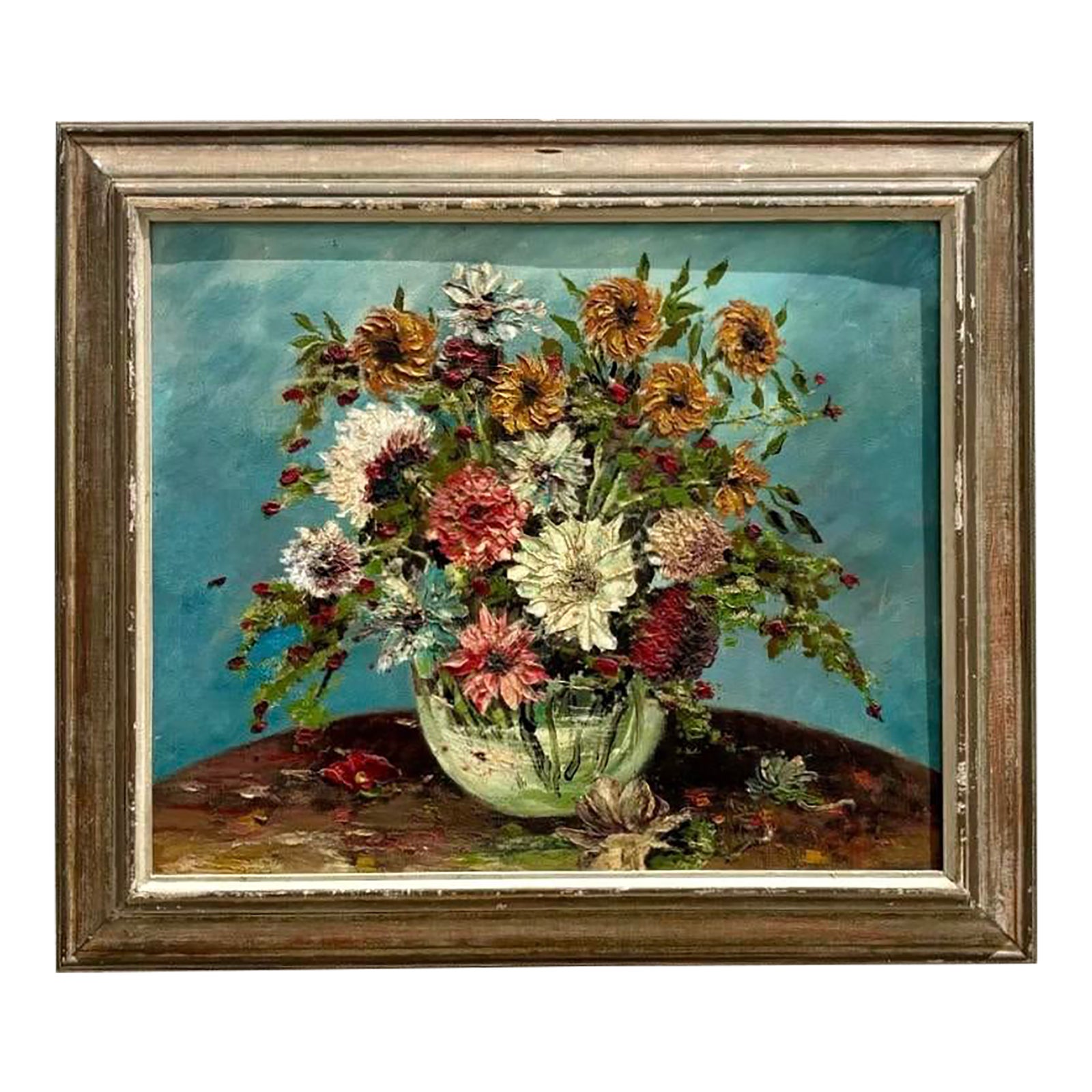 Vintage Boho Chic Impasto Painting of Flowers