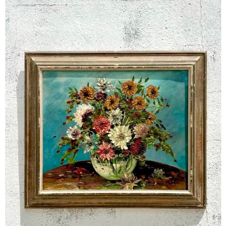Vintage Boho Chic Impasto Painting of Flowers - Top view