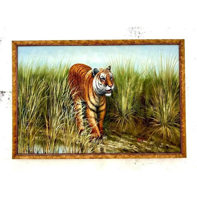 Vintage Boho Chic Tiger on the Prowl Painting - Detail view