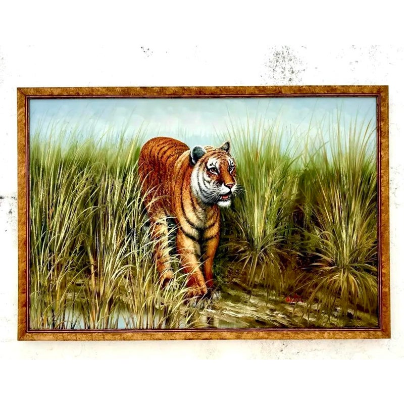 Vintage Boho Chic Tiger on the Prowl Painting - Top view