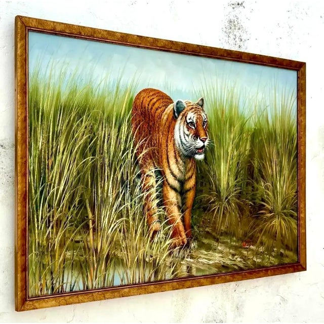 Vintage Boho Chic Tiger on the Prowl Painting - Side view