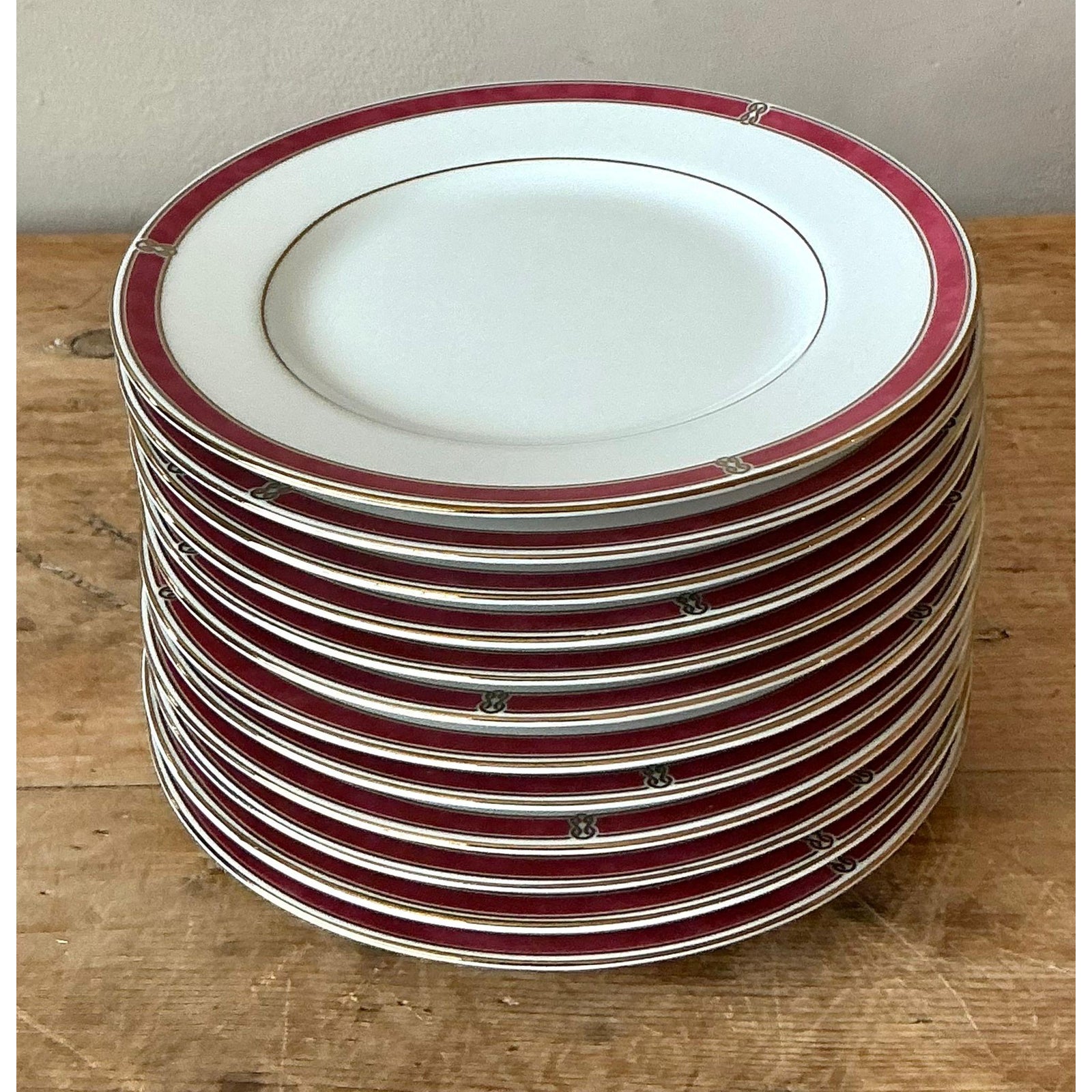 Vintage Boho Christofle "Oceana Red" Salad Plates - Set of 12 - Side view