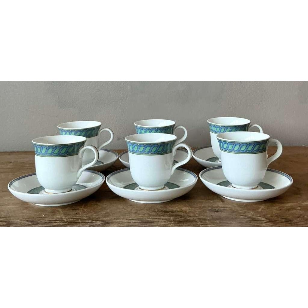 Vintage Boho Christofle "Torsada" Footed Tea Cups With Saucers - Set of 6 - Detail view
