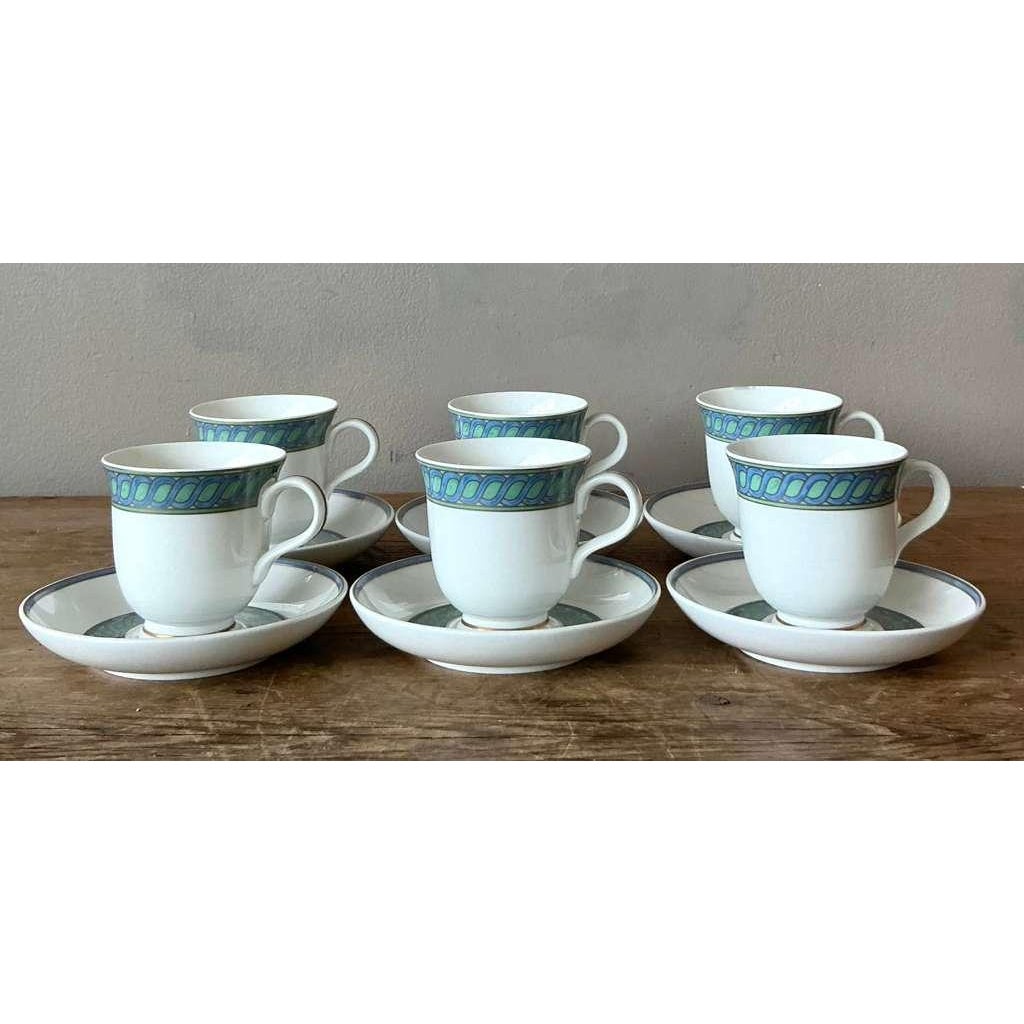 Vintage Boho Christofle "Torsada" Footed Tea Cups With Saucers - Set of 6 - Side view