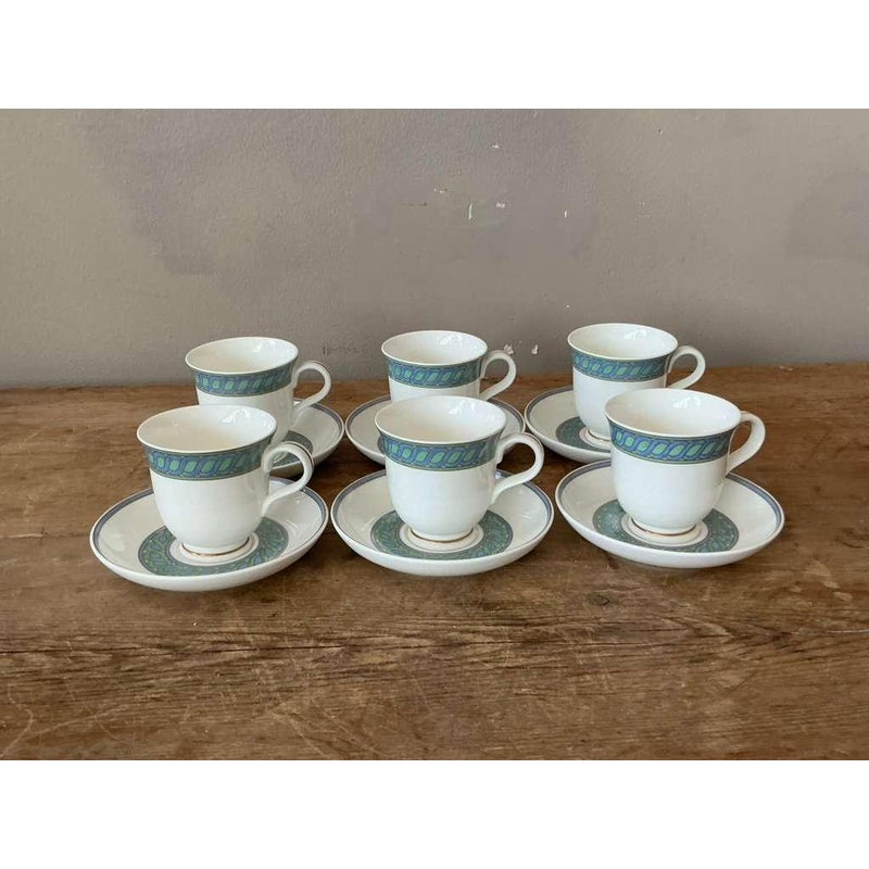 Vintage Boho Christofle "Torsada" Footed Tea Cups With Saucers - Set of 6 - Top view