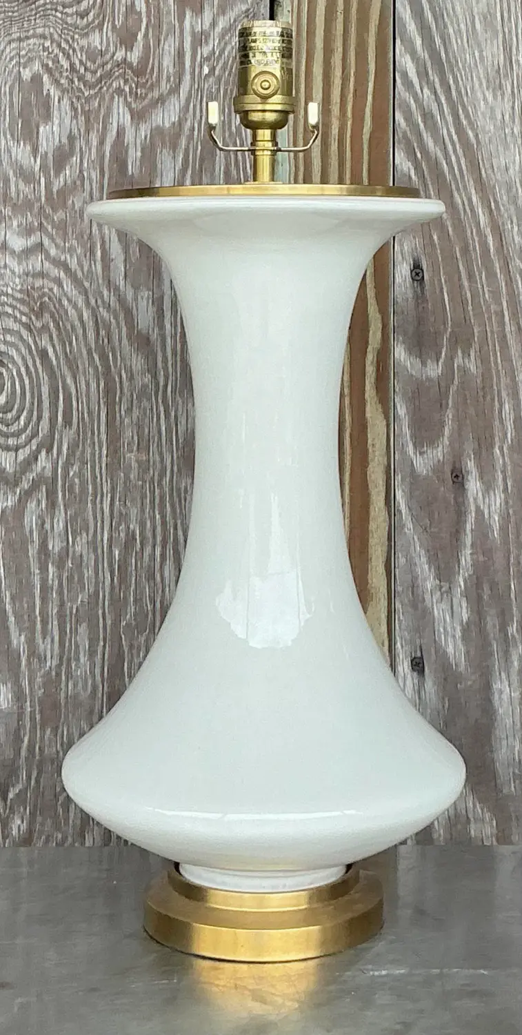 Vintage Boho Christopher Spitzmiller for Visual Comfort Glazed Ceramic Lamp - Back view
