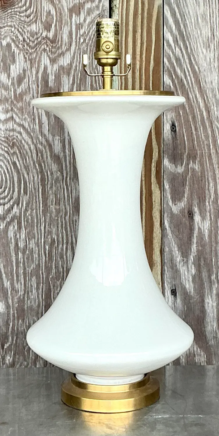 Vintage Boho Christopher Spitzmiller for Visual Comfort Glazed Ceramic Lamp - Side view