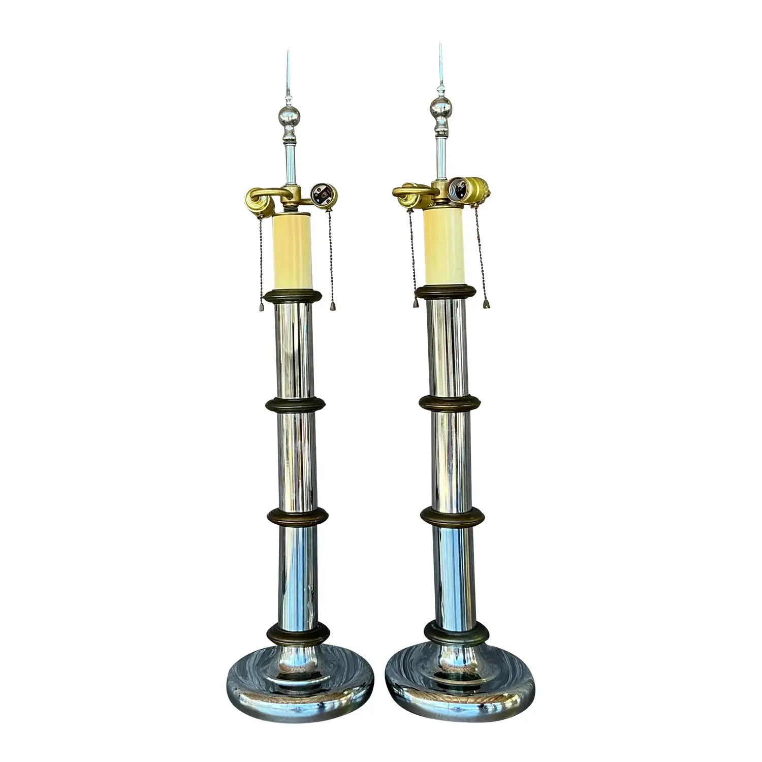 Vintage Boho Chrome and Brass Pillar - A Pair