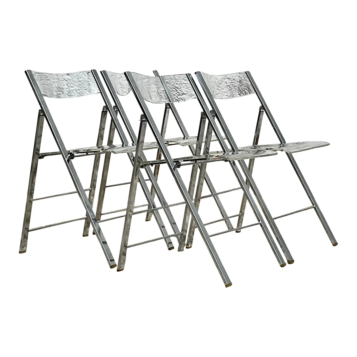 Vintage Boho Chrome and Metal Folding Chairs - Set of 4