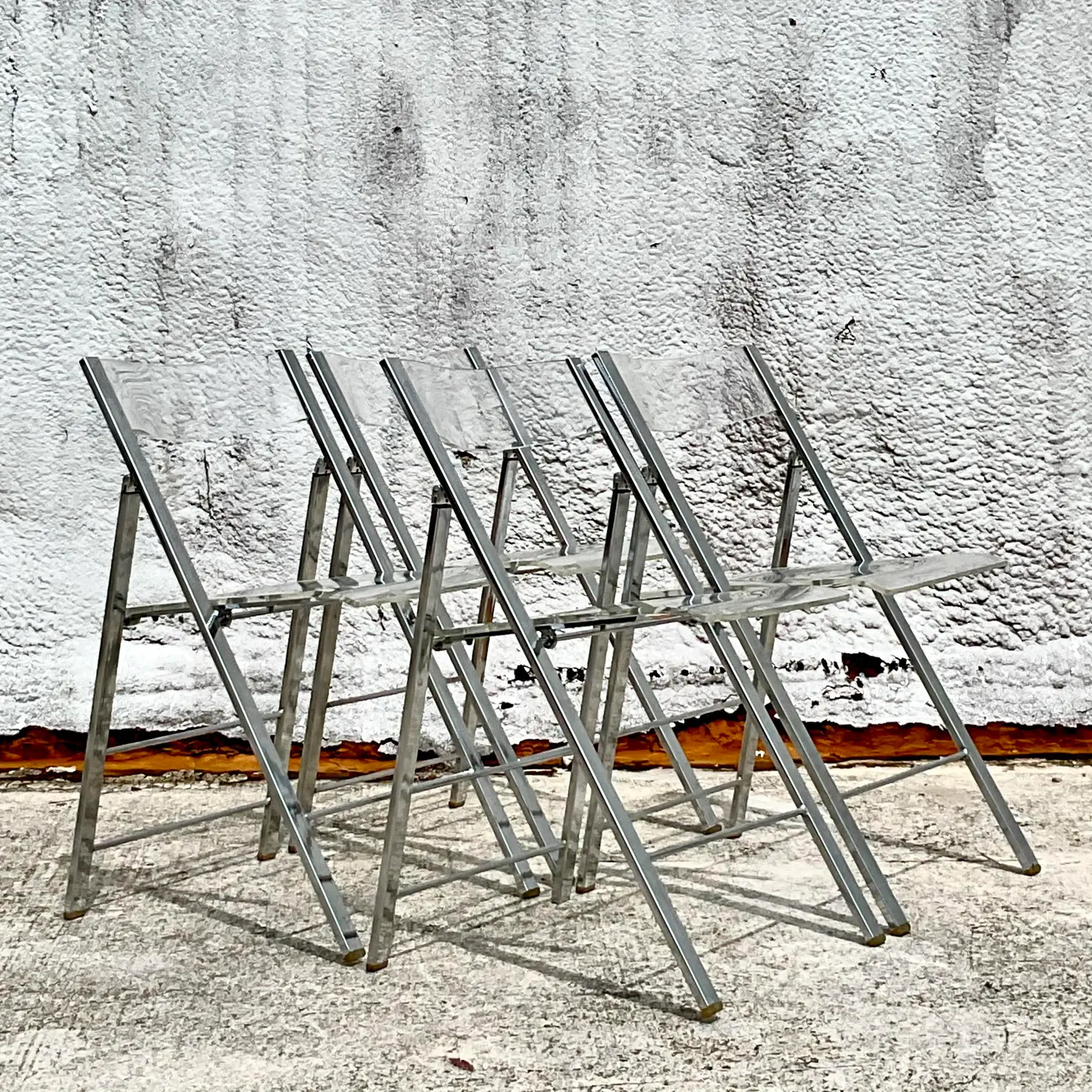 Vintage Boho Chrome and Metal Folding Chairs - Set of 4 - Detail view