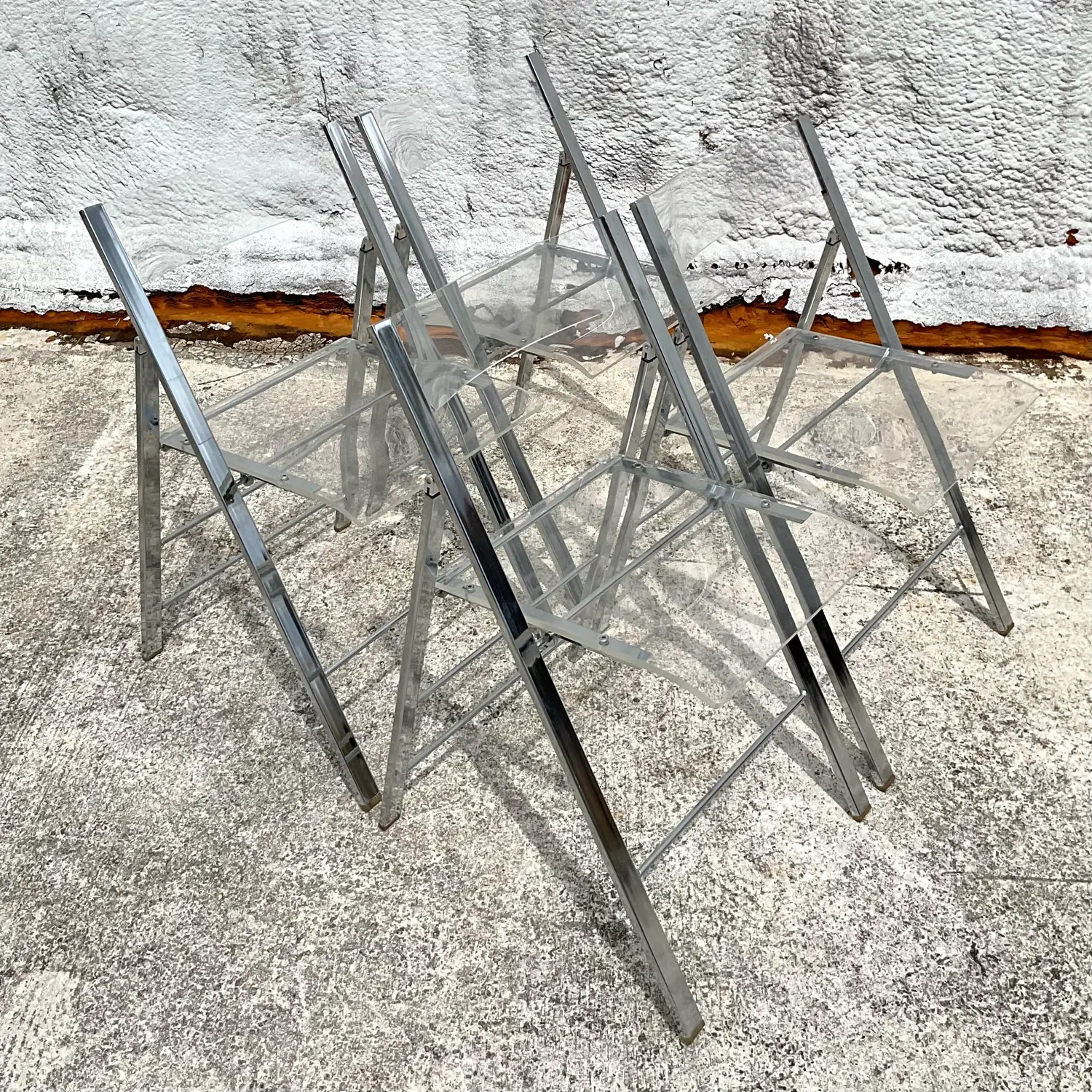 Vintage Boho Chrome and Metal Folding Chairs - Set of 4 - Side view