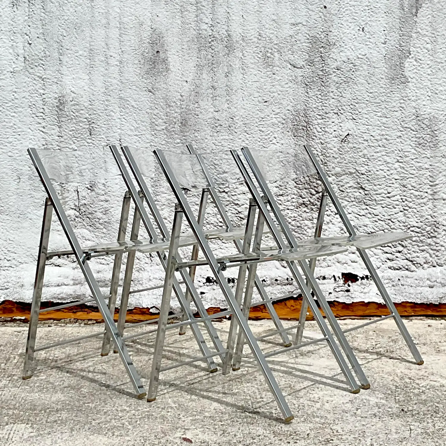 Vintage Boho Chrome and Metal Folding Chairs - Set of 4 - Back view