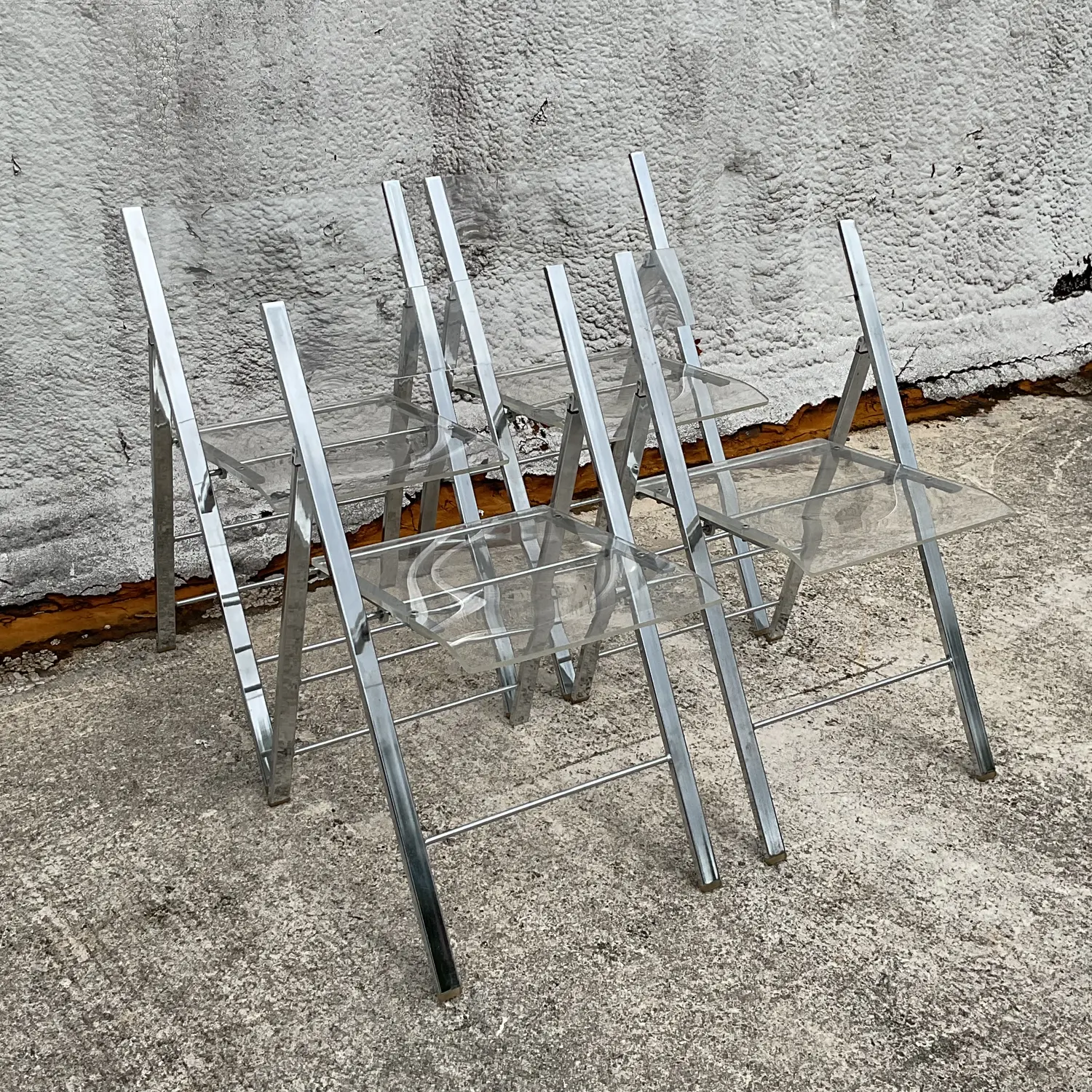 Vintage Boho Chrome and Metal Folding Chairs - Set of 4 - Top view