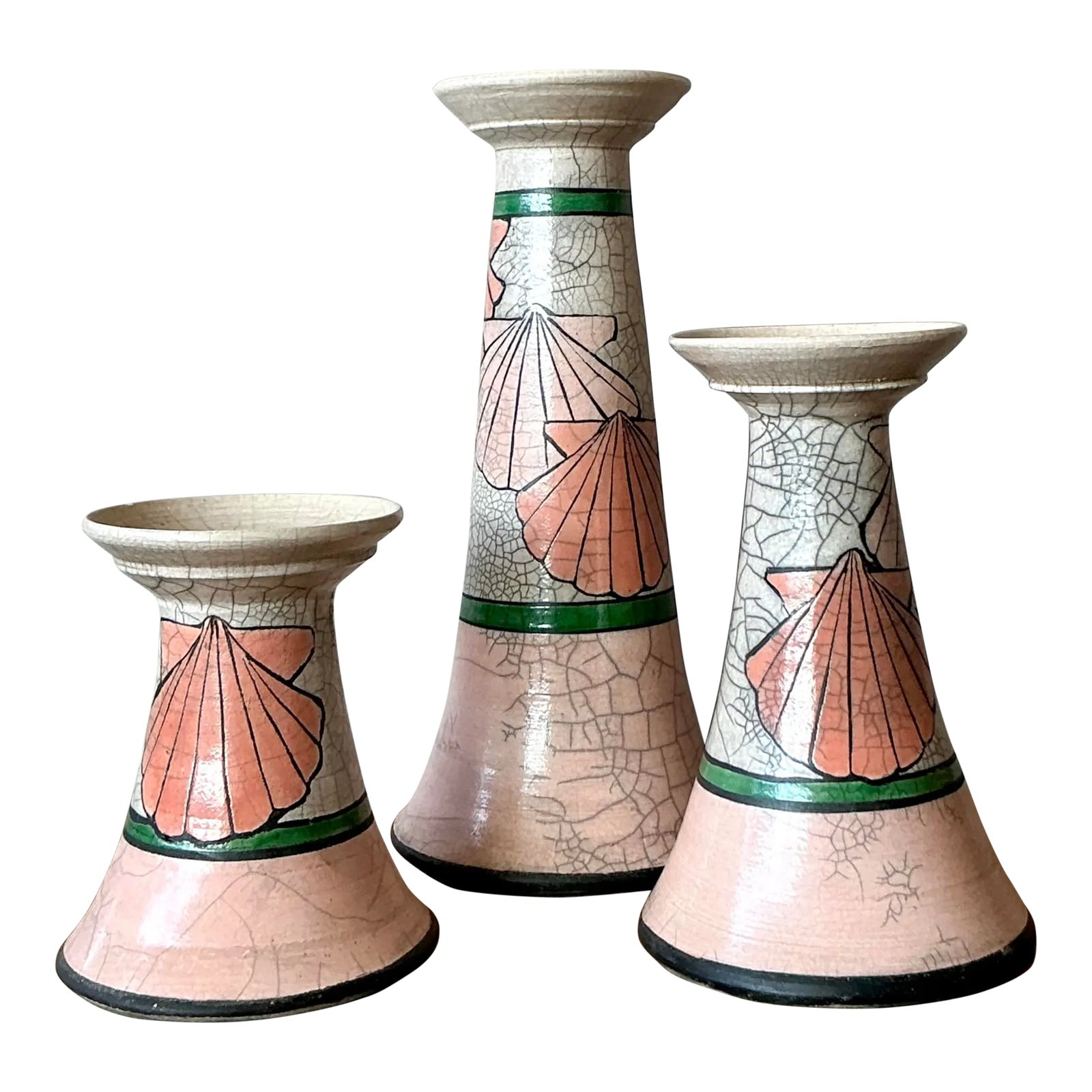Vintage Boho Clam Shell Candle Holders - Set of Three