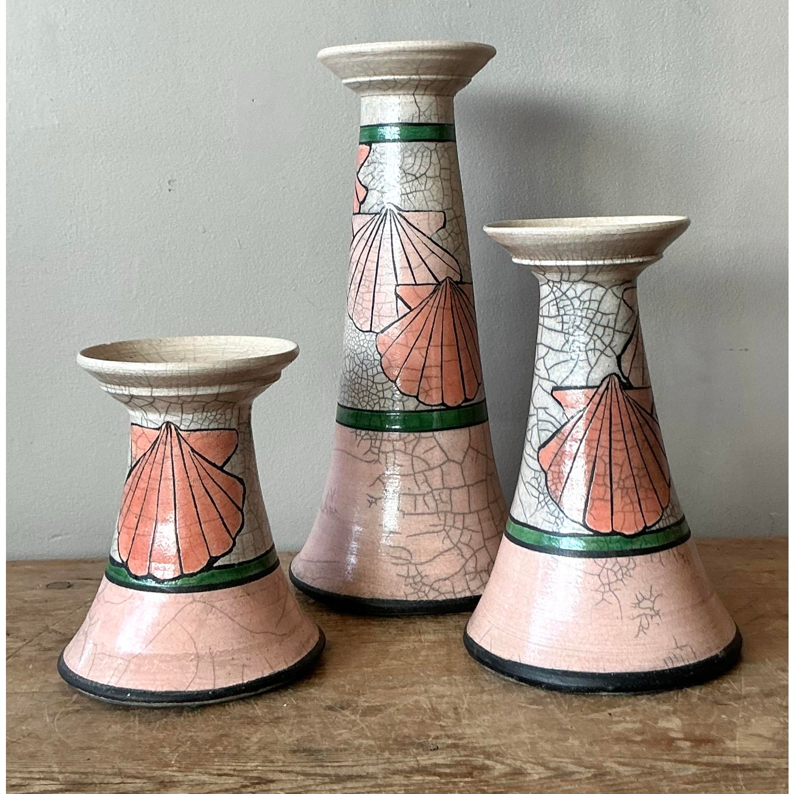 Vintage Boho Clam Shell Candle Holders - Set of Three - Side view