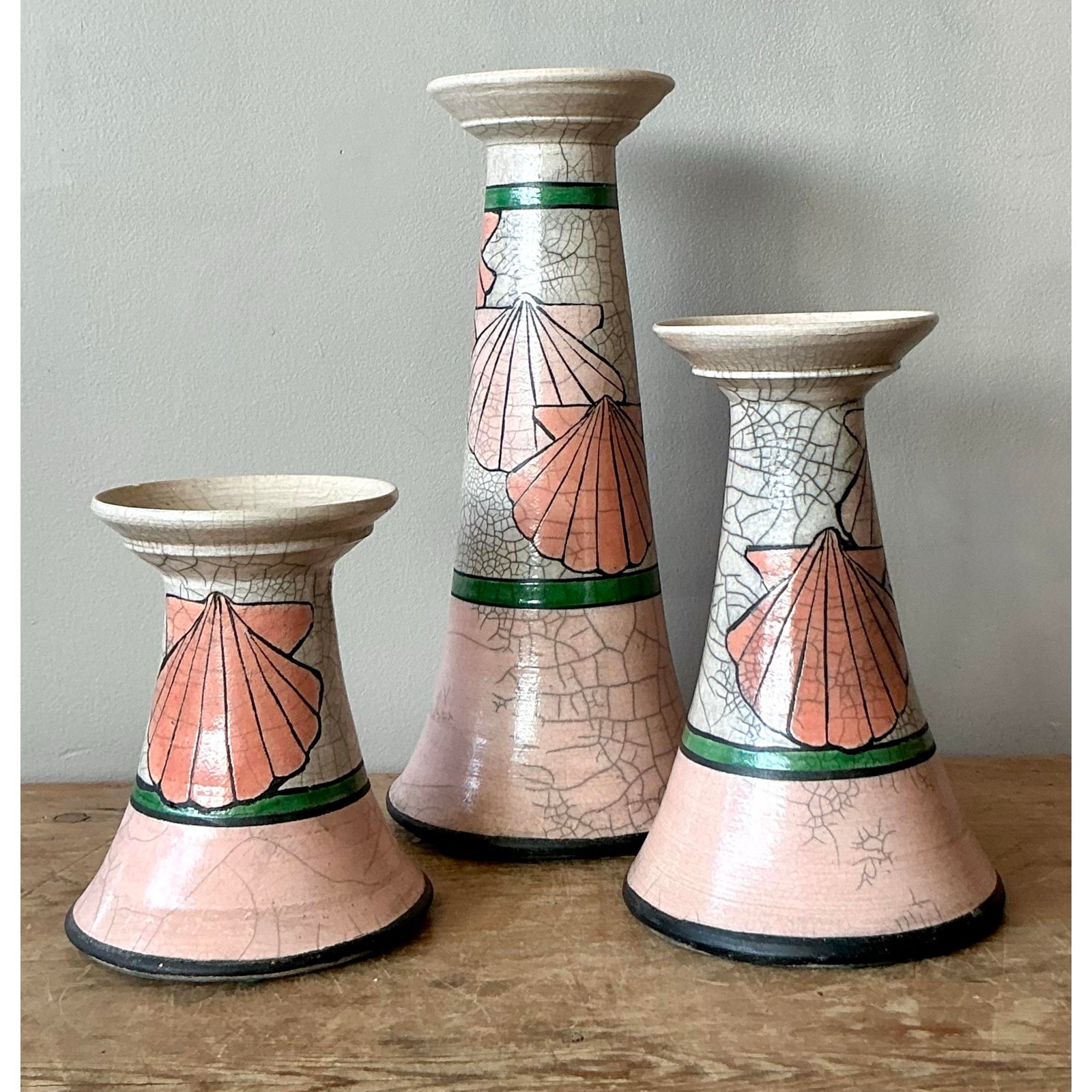 Vintage Boho Clam Shell Candle Holders - Set of Three - Top view