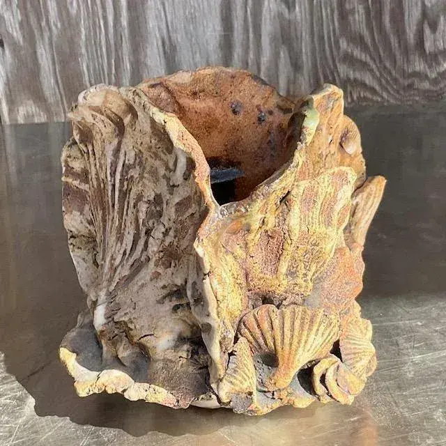 Vintage Boho Coastal Studio Pottery Vase - Side view
