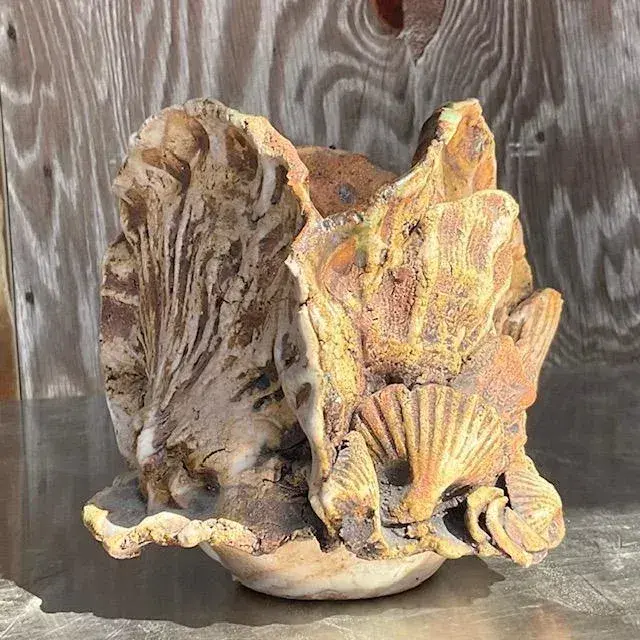 Vintage Boho Coastal Studio Pottery Vase - Detail view