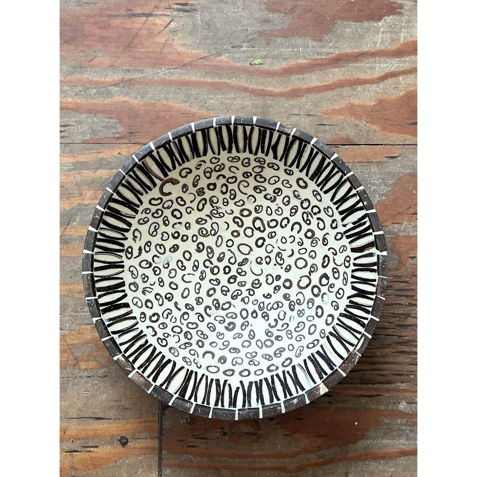 Vintage Boho Coconut Shell Bowl - Side view
