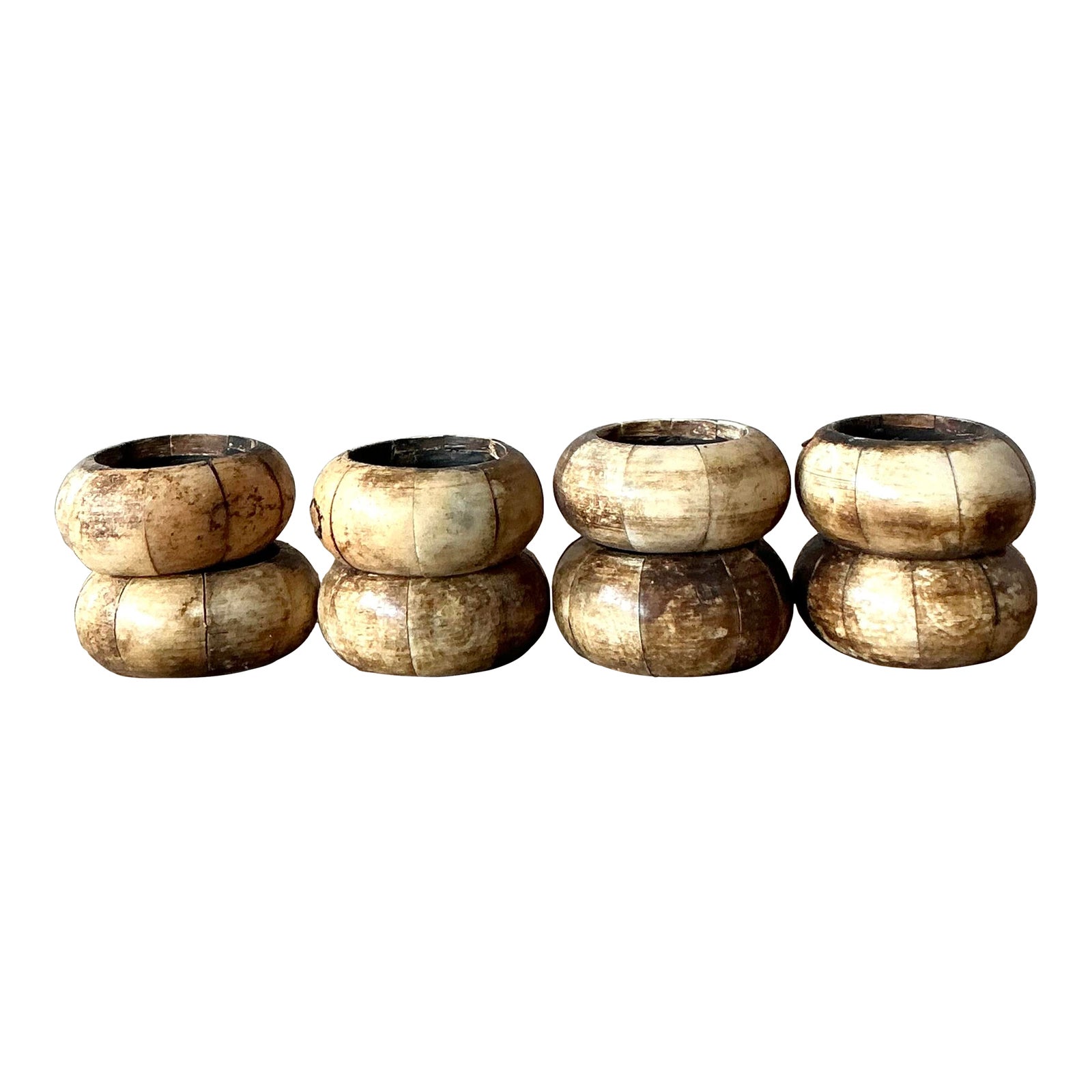 Vintage Boho Coconut Shell Napkin Rings - Set of 8