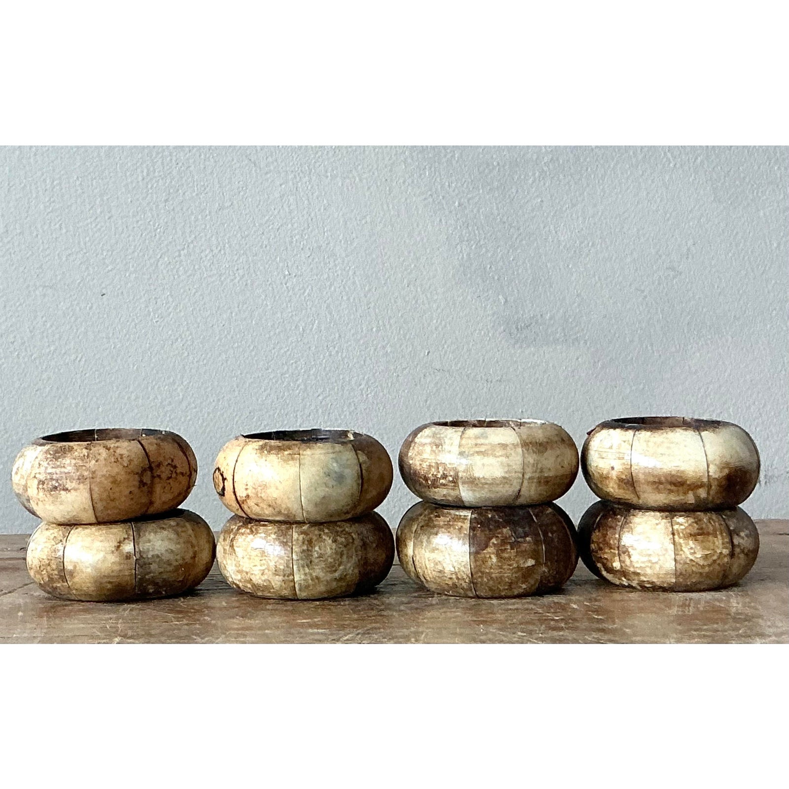 Vintage Boho Coconut Shell Napkin Rings - Set of 8 - Back view
