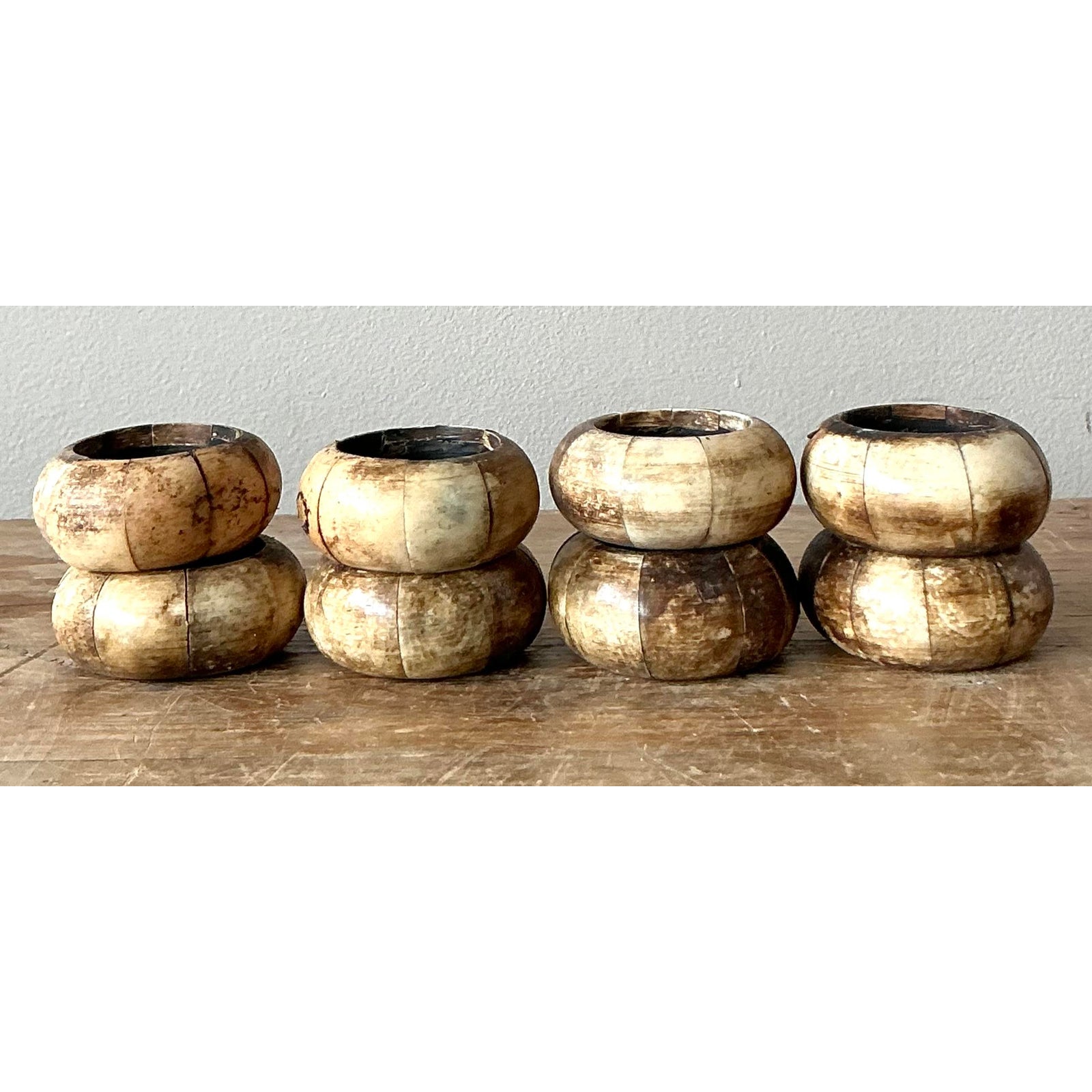 Vintage Boho Coconut Shell Napkin Rings - Set of 8 - Top view