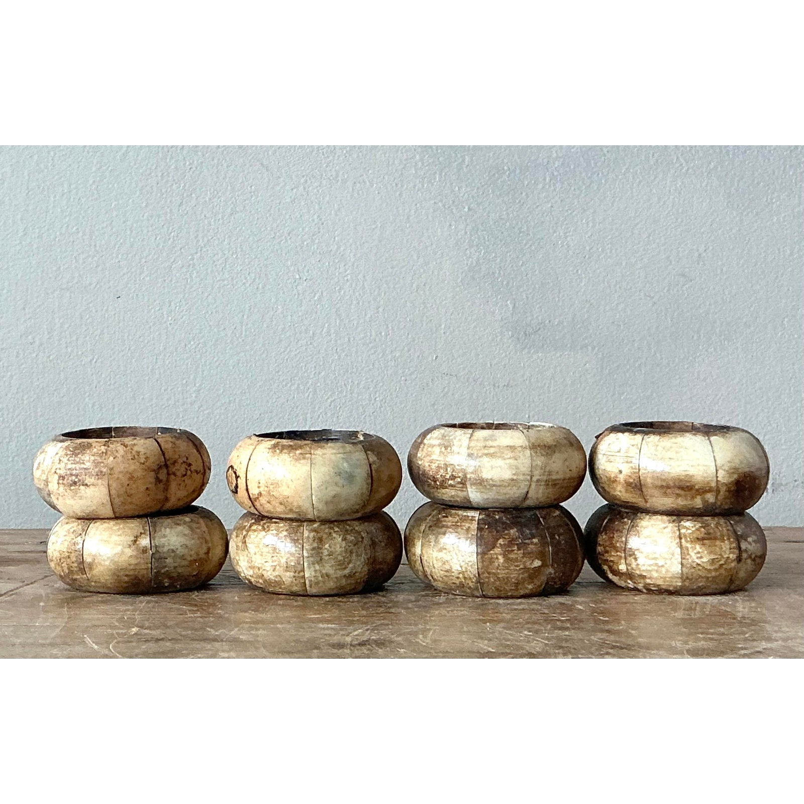 Vintage Boho Coconut Shell Napkin Rings - Set of 8 - Detail view