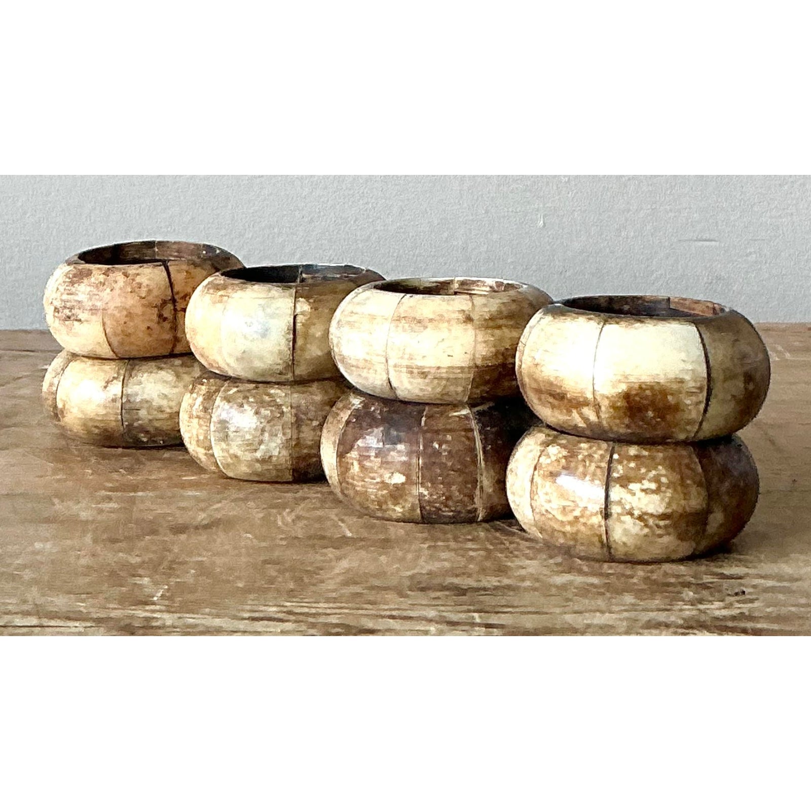 Vintage Boho Coconut Shell Napkin Rings - Set of 8 - Side view