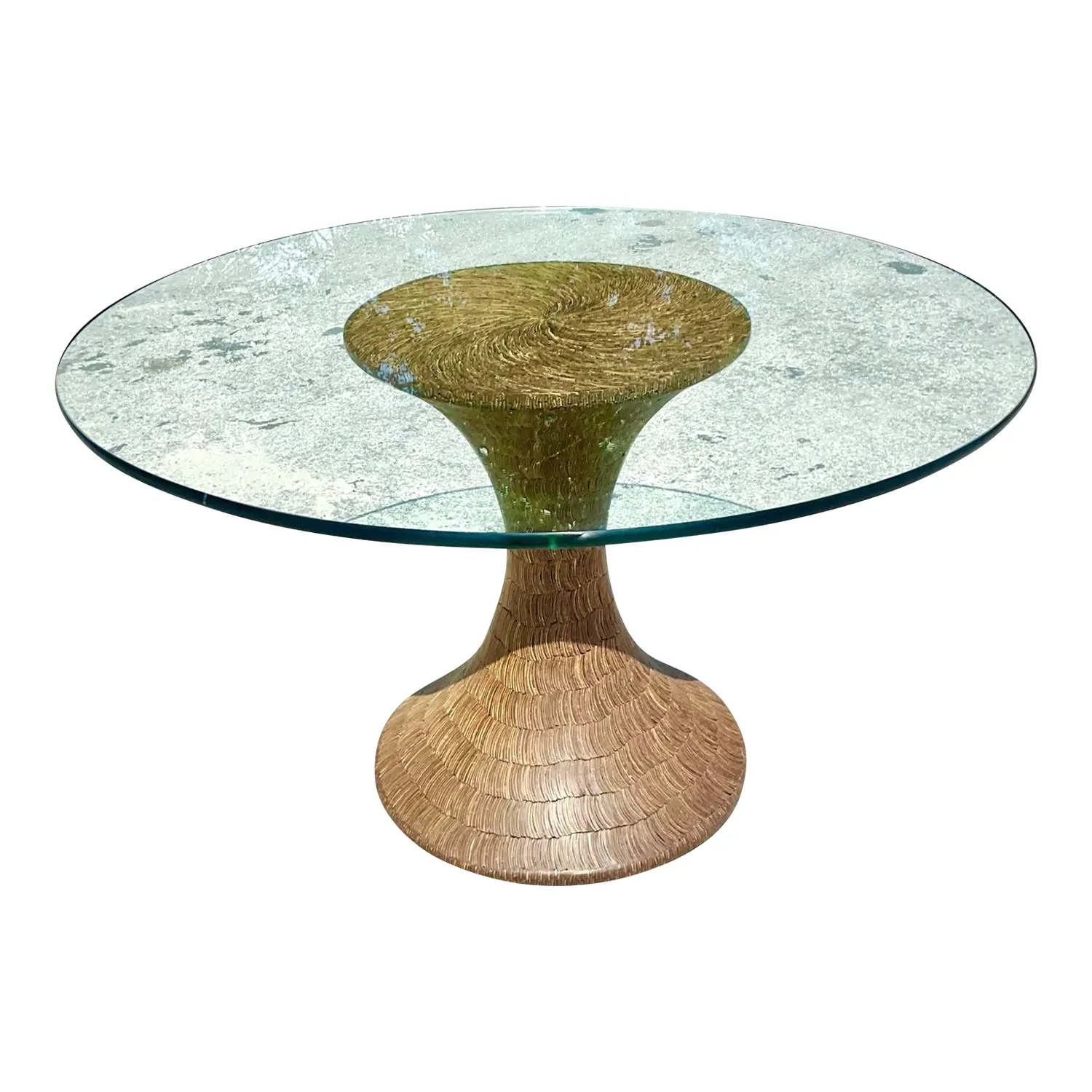 Vintage Boho Coconut Shell Pedestal Dining Table