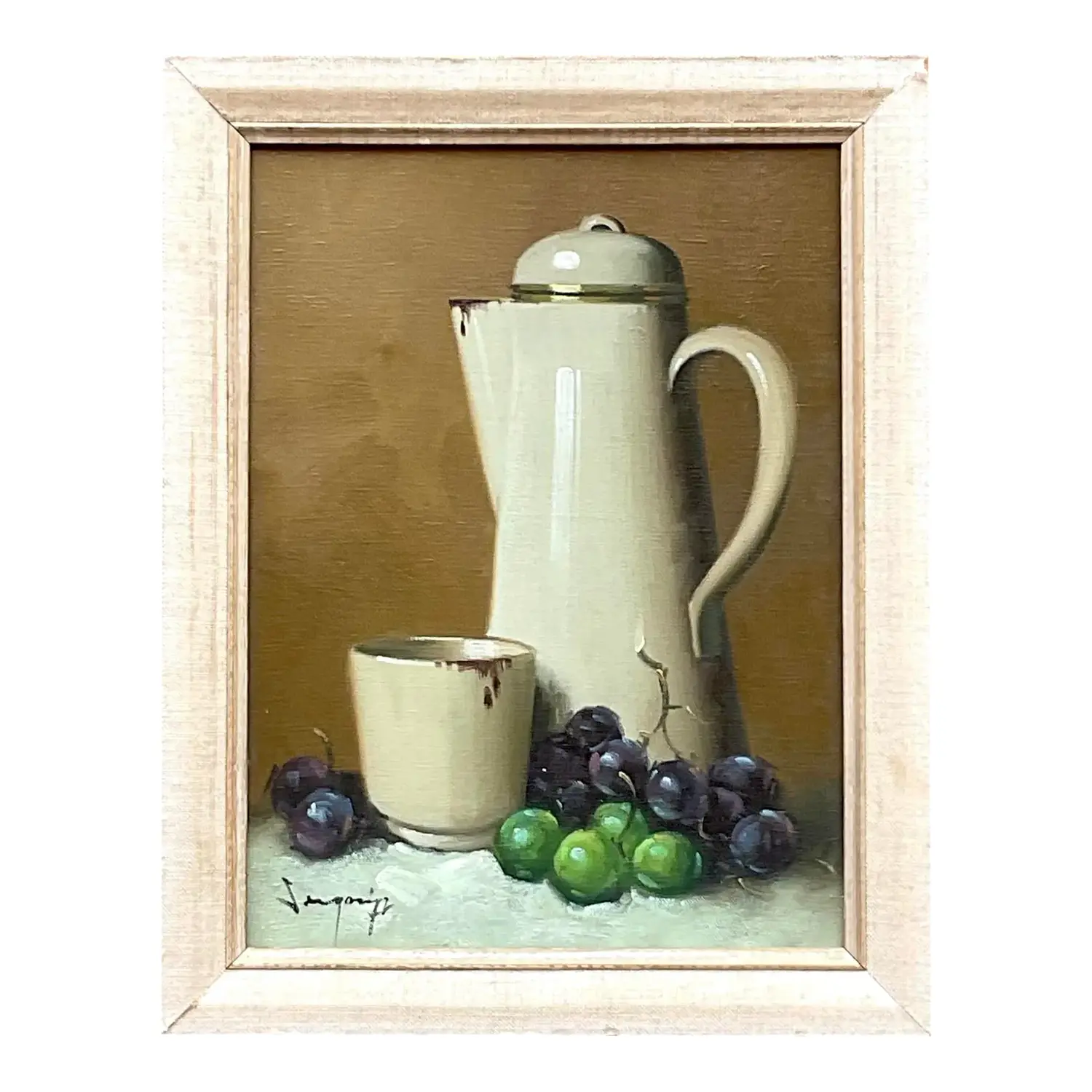 Vintage Boho Coffee Pot Still Life Original Oil on Canvas Painting