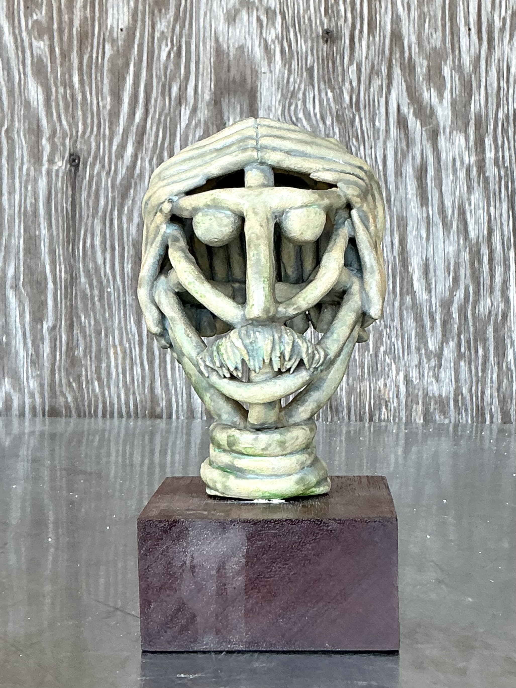 Vintage Boho Coiled Clay Bust Of Man - Side view