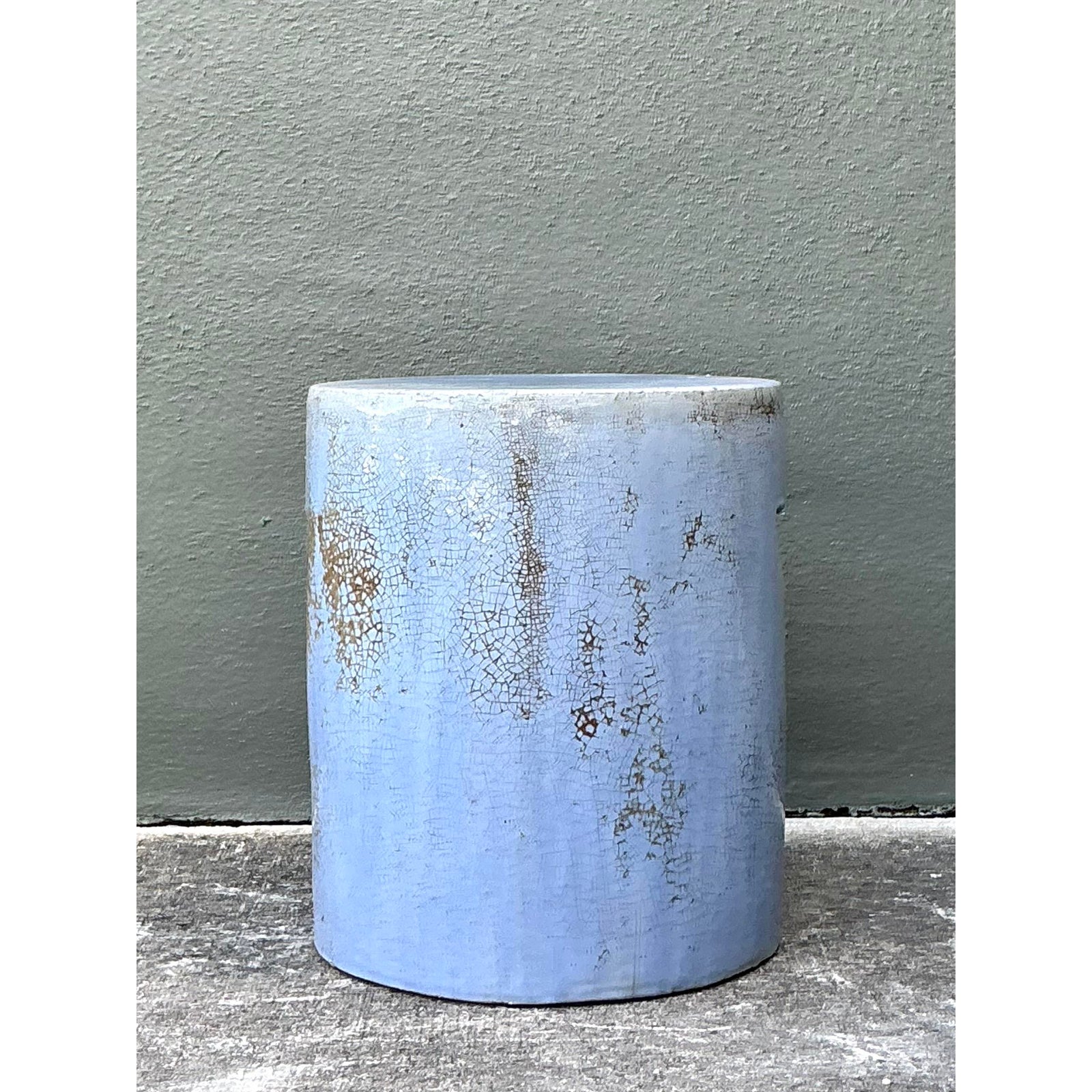 Vintage Boho Crackle Glaze Low Stool - Top view