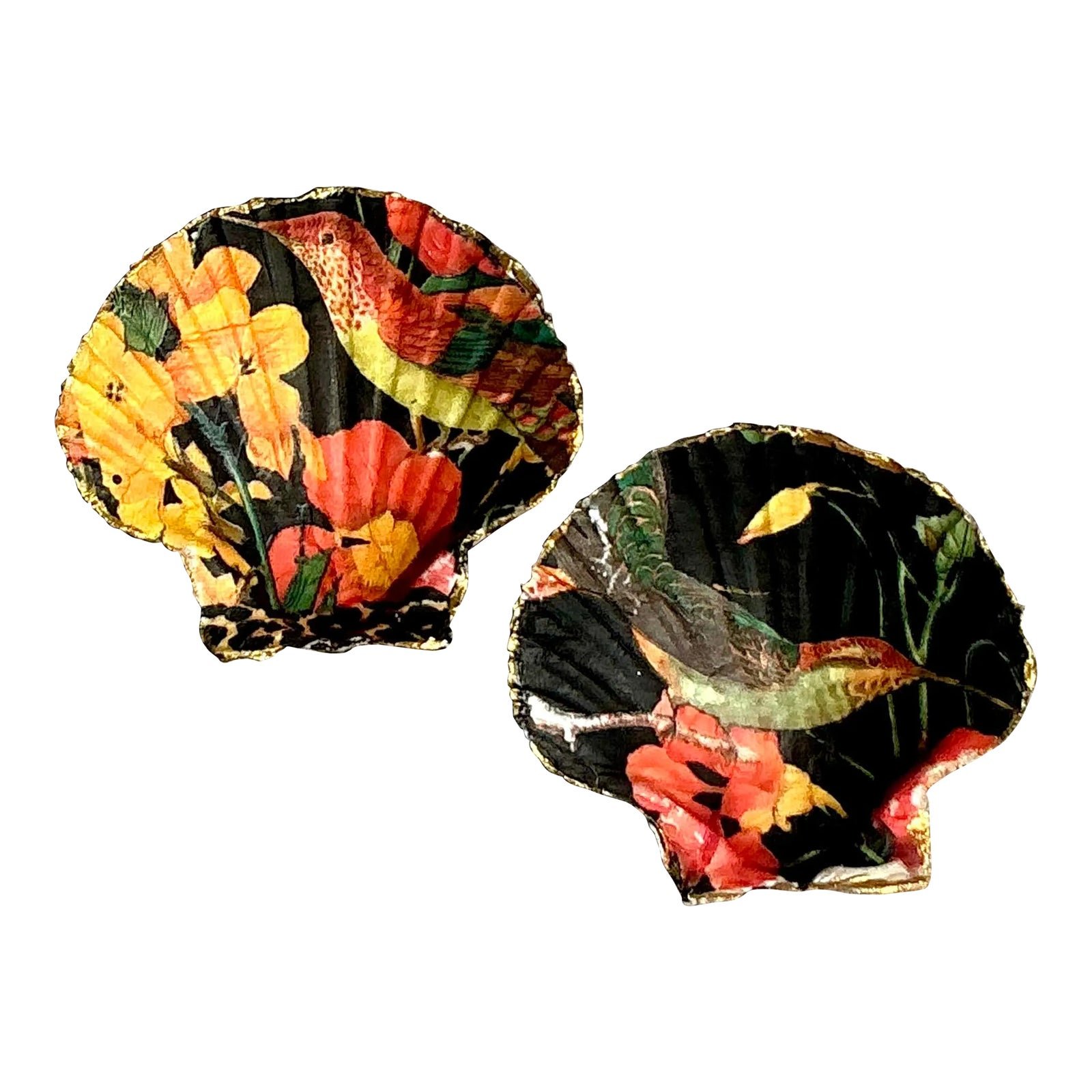 Vintage Boho Decoupage Oyster Shells - Set of 2