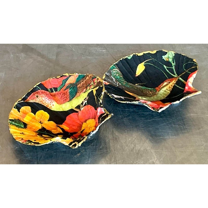 Vintage Boho Decoupage Oyster Shells - Set of 2 - Back view