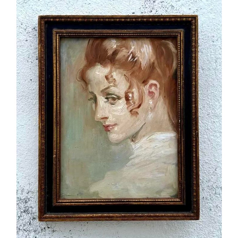 Vintage Boho Delicate Portrait of Red Haired Woman - Side view