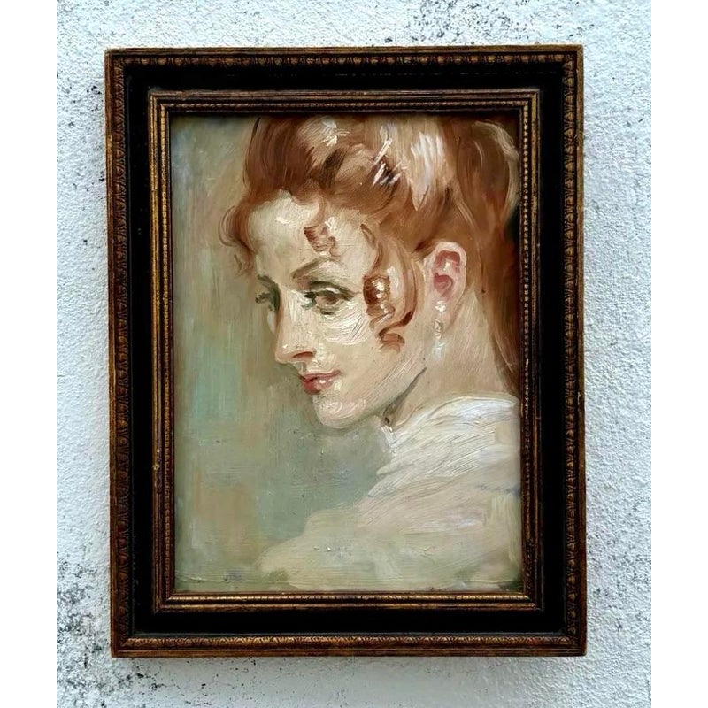 Vintage Boho Delicate Portrait of Red Haired Woman - Back view