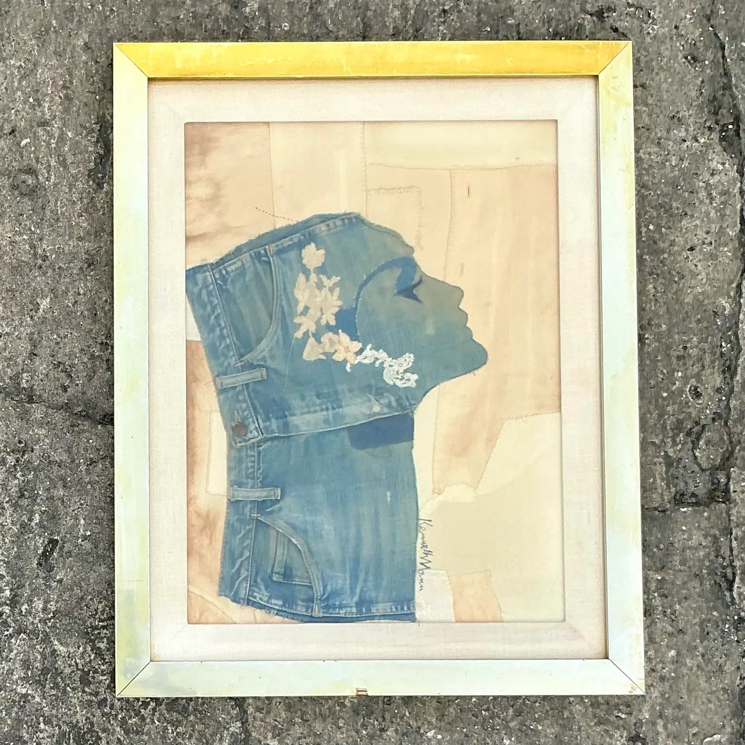 Vintage Boho Denim Collage Portrait - Detail view