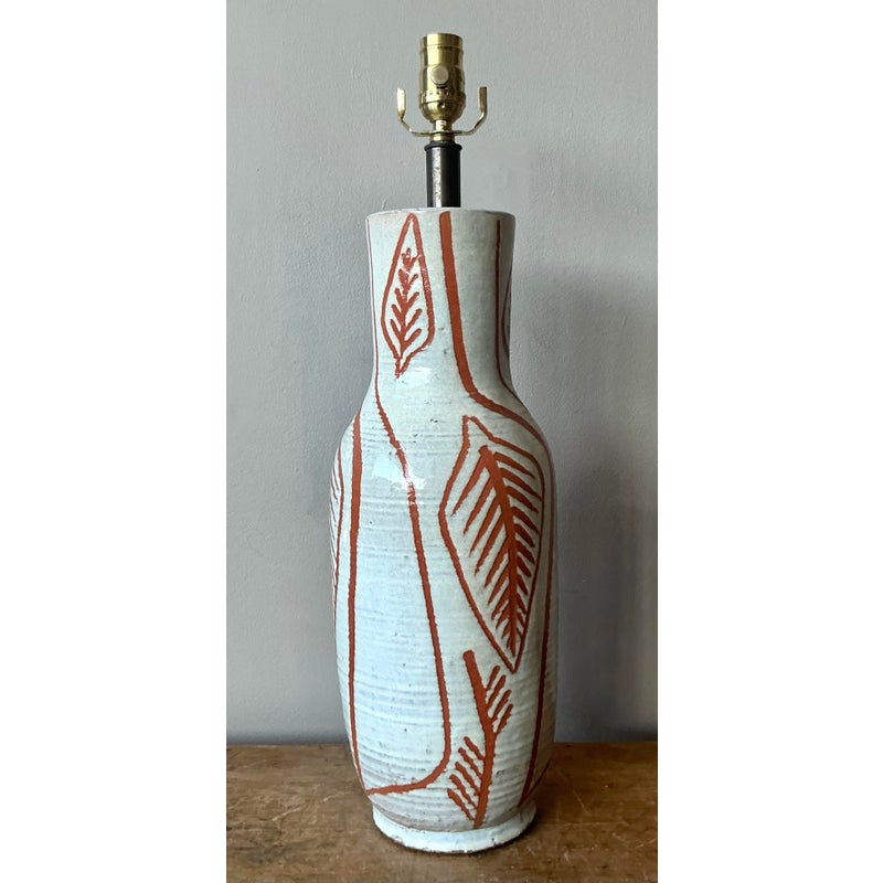 Vintage Boho Design Technics Glazed Ceramic Lamp - Detail view