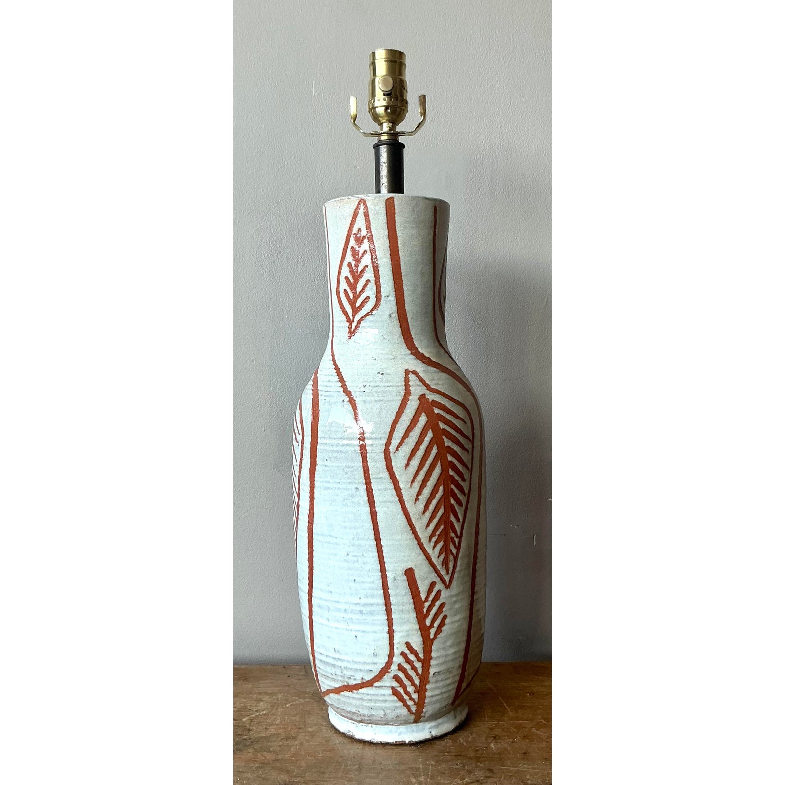Vintage Boho Design Technics Glazed Ceramic Lamp - Back view