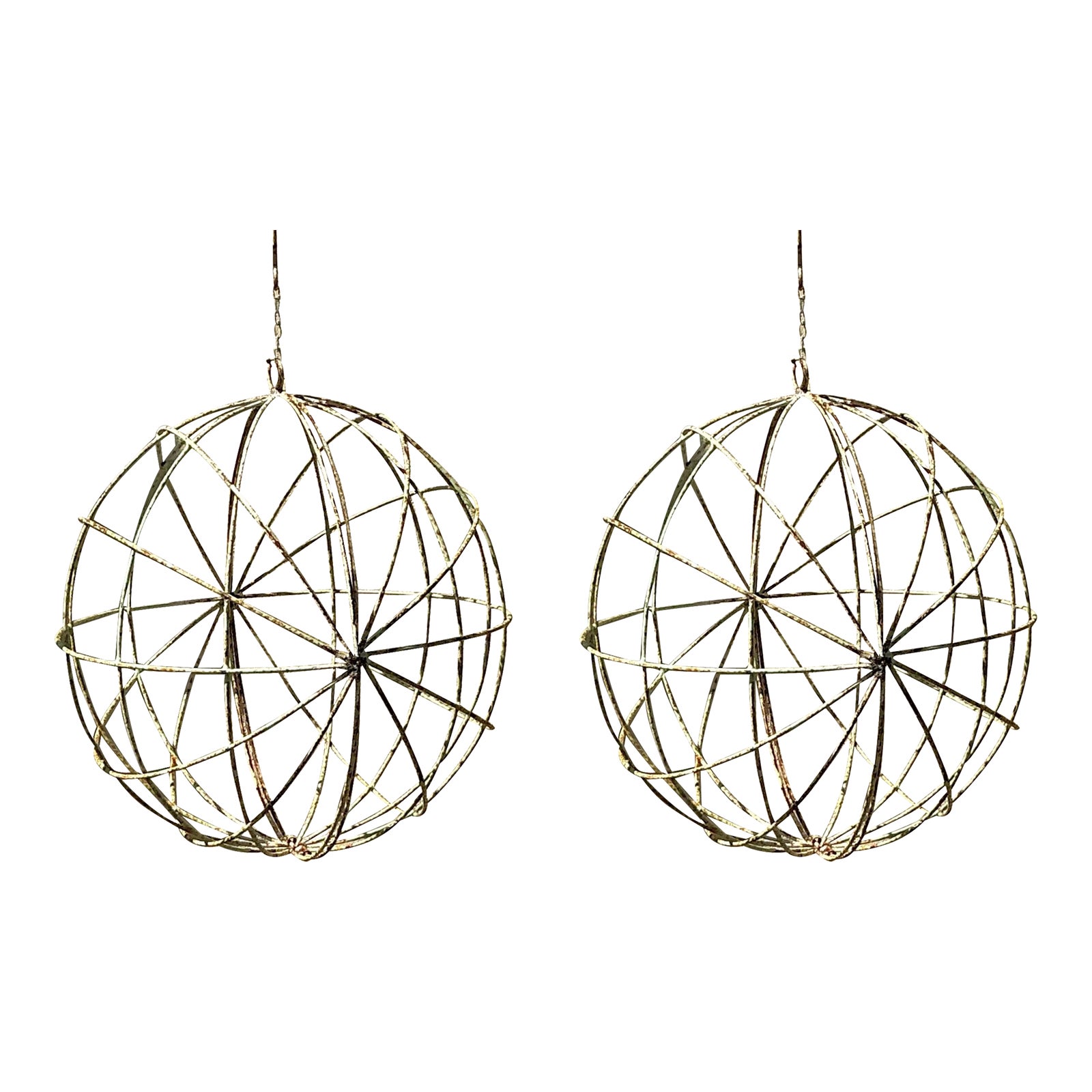 Vintage Boho Distressed Iron Sphere - A Pair - Detail view