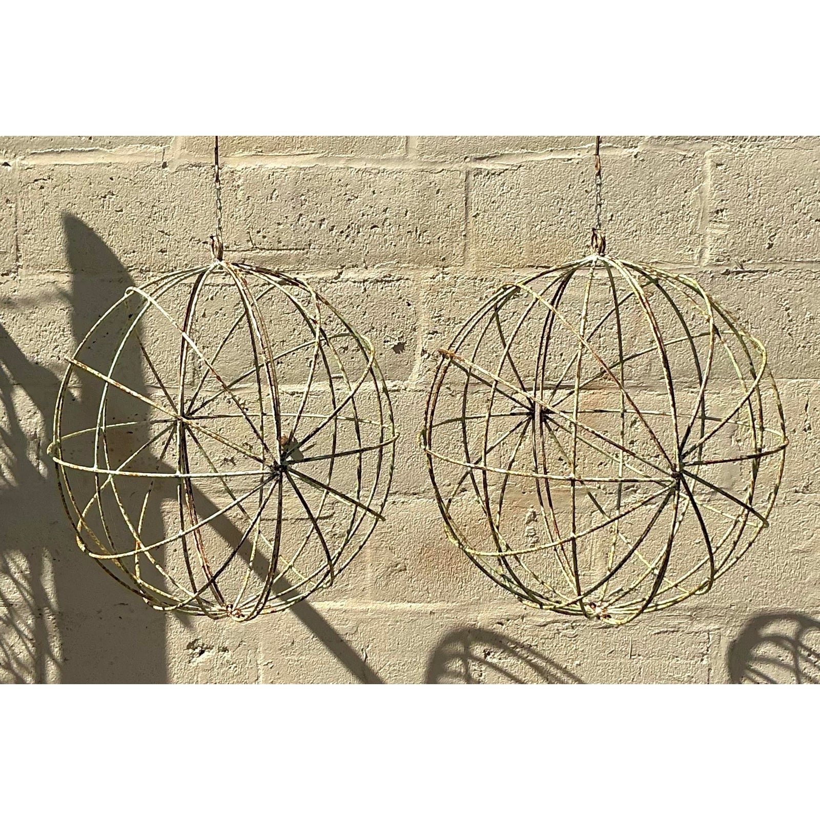 Vintage Boho Distressed Iron Sphere - A Pair - Back view