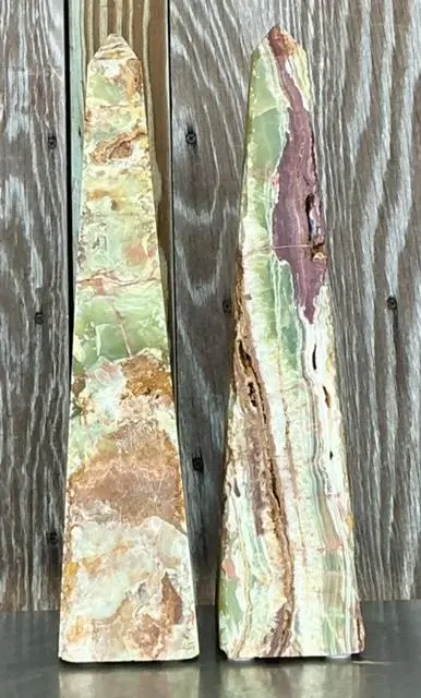 Vintage Boho Distressed Opal Obelisks - a Pair - Detail view