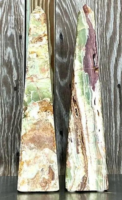 Vintage Boho Distressed Opal Obelisks - a Pair - Side view
