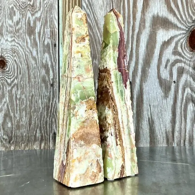 Vintage Boho Distressed Opal Obelisks - a Pair - Back view