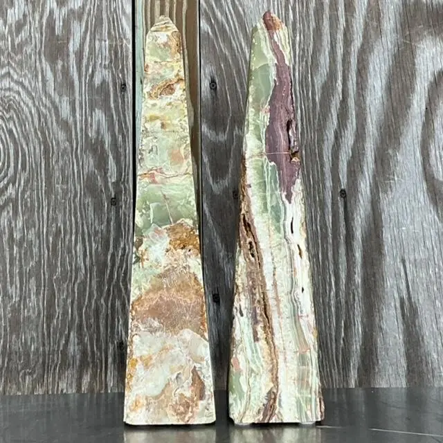 Vintage Boho Distressed Opal Obelisks - a Pair - Top view